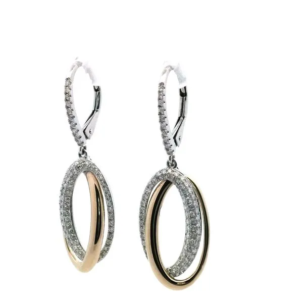 5/8CTW 14K YG/WG Polished and Pave Double Oval Dangle Lever Back Earrings Image 3 The Ring Austin Round Rock, TX