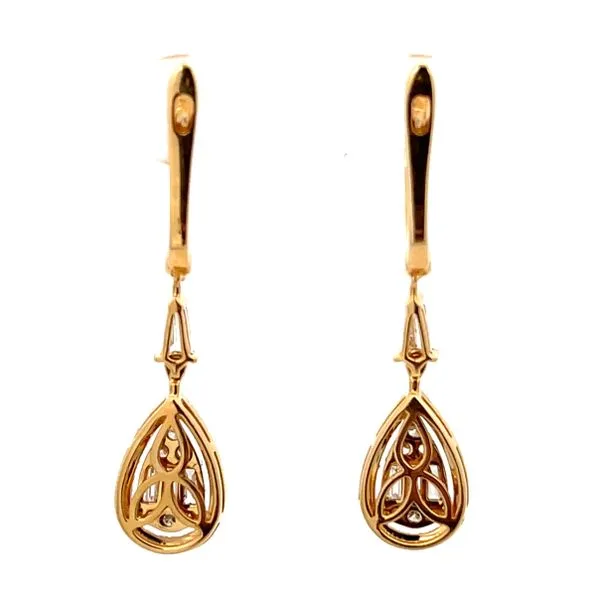 1 1/10CTW 18K Yellow Gold Natural Diamond Teardrop Halo Cluster With Kite Diamond Dangle Latch Back Earrings Image 2 The Ring Austin Round Rock, TX