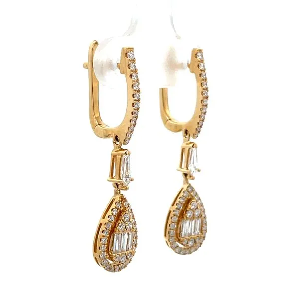 1 1/10CTW 18K Yellow Gold Natural Diamond Teardrop Halo Cluster With Kite Diamond Dangle Latch Back Earrings Image 3 The Ring Austin Round Rock, TX