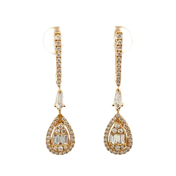 1 1/10CTW 18K Yellow Gold Natural Diamond Teardrop Halo Cluster With Kite Diamond Dangle Latch Back Earrings The Ring Austin Round Rock, TX