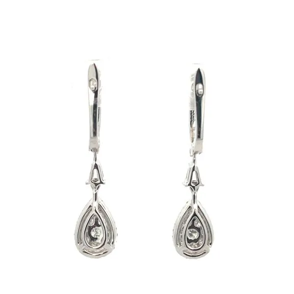 1.00CTW 18K White  Gold Natural Diamond,Teardrop Halo Cluster With Kite Diamond Dangle Latch Back Earrings Image 2 The Ring Austin Round Rock, TX