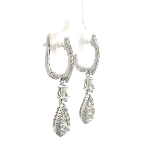 1.00CTW 18K White  Gold Natural Diamond,Teardrop Halo Cluster With Kite Diamond Dangle Latch Back Earrings Image 3 The Ring Austin Round Rock, TX
