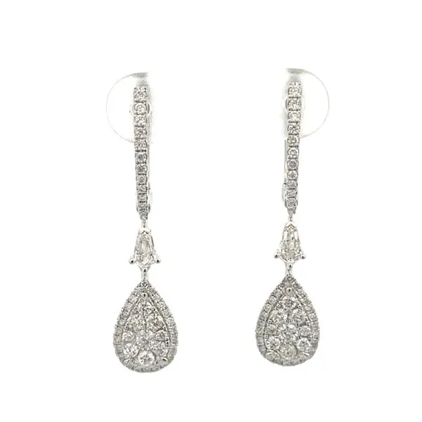 1.00CTW 18K White  Gold Natural Diamond,Teardrop Halo Cluster With Kite Diamond Dangle Latch Back Earrings The Ring Austin Round Rock, TX