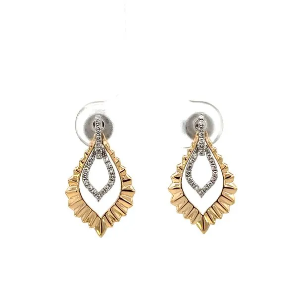 1/10CTW 14K Yellow Gold  Polished Sunburst Teardrop With Natural Diamond Pave Bale Dangle Stud Earring The Ring Austin Round Rock, TX