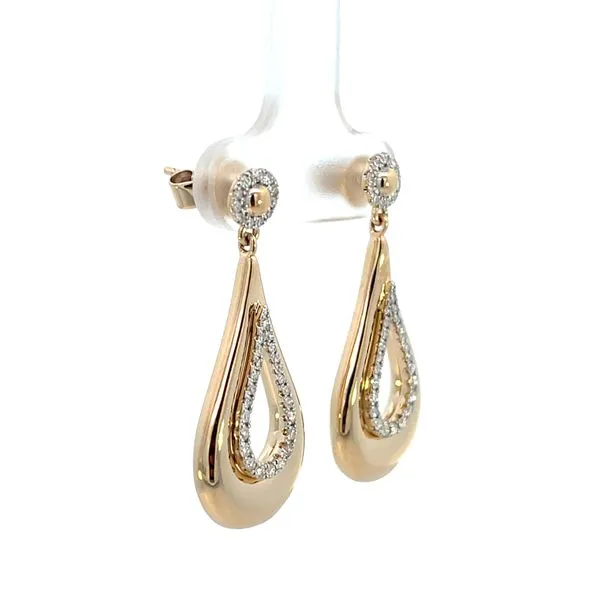 3/8CTW 14K Yellow Gold Polished Outer Teardrop With Natural Diamond Pave Inside Halo Dangle Stud Earrings Image 2 The Ring Austin Round Rock, TX