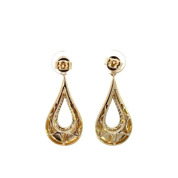 3/8CTW 14K Yellow Gold Polished Outer Teardrop With Natural Diamond Pave Inside Halo Dangle Stud Earrings Image 3 The Ring Austin Round Rock, TX