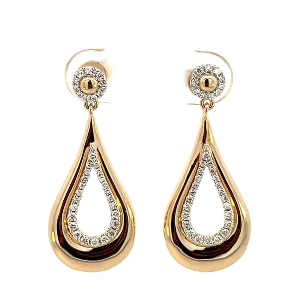 3/8CTW 14K Yellow Gold Polished Outer Teardrop With Natural Diamond Pave Inside Halo Dangle Stud Earrings The Ring Austin Round Rock, TX