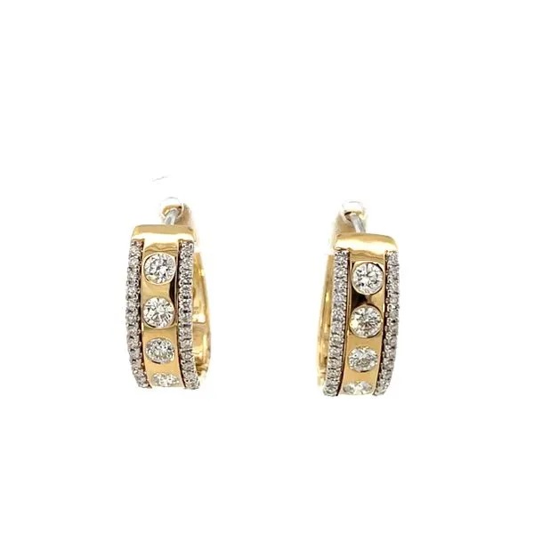 7/8CTW 14K Yellow Gold Polished And Natural Diamond Flush Set Pave Edges Hoop Earrings Image 2 The Ring Austin Round Rock, TX
