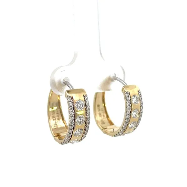 7/8CTW 14K Yellow Gold Polished And Natural Diamond Flush Set Pave Edges Hoop Earrings Image 3 The Ring Austin Round Rock, TX