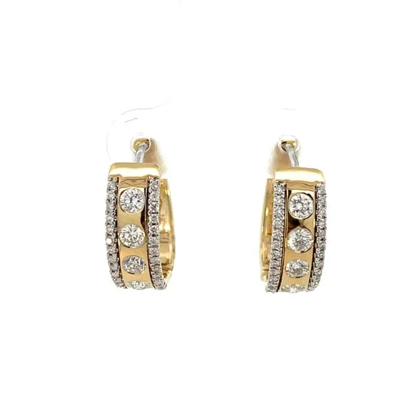 7/8CTW 14K Yellow Gold Polished And Natural Diamond Flush Set Pave Edges Hoop Earrings The Ring Austin Round Rock, TX