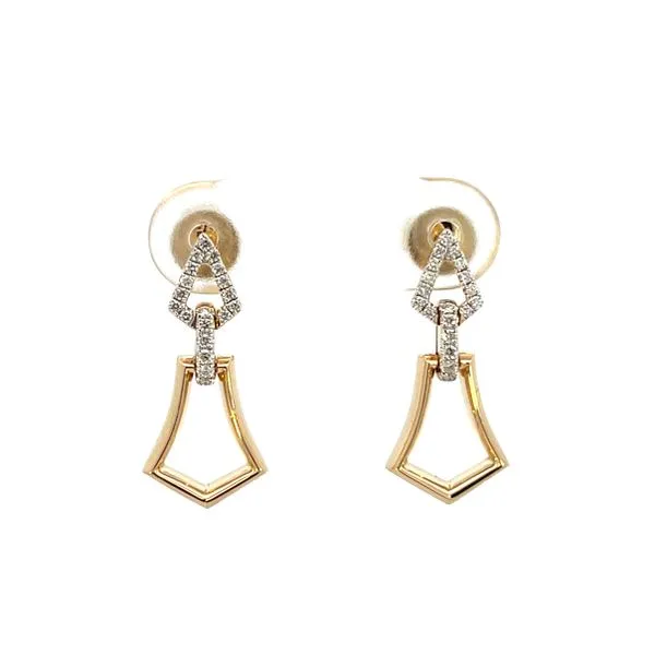 1/8CTW 14K Yellow Gold Polished Geometric And Natural Diamond Pave Dangle Stud Earrings Image 2 The Ring Austin Round Rock, TX