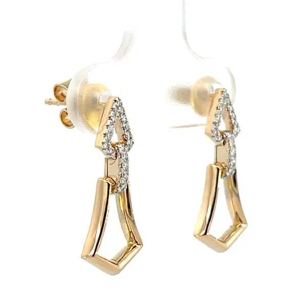 1/8CTW 14K Yellow Gold Polished Geometric And Natural Diamond Pave Dangle Stud Earrings Image 3 The Ring Austin Round Rock, TX
