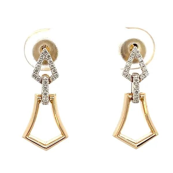 1/8CTW 14K Yellow Gold Polished Geometric And Natural Diamond Pave Dangle Stud Earrings The Ring Austin Round Rock, TX