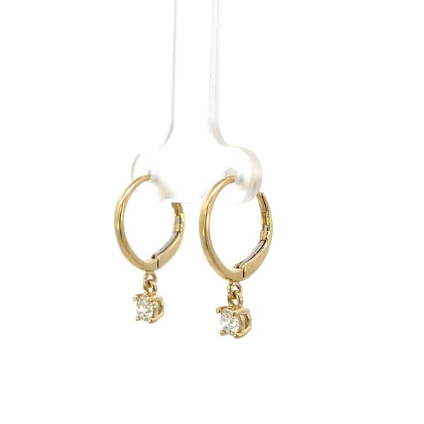 1/2CTW 14K YG Natural Round Diamond 4 Prong Dangle Lever Back Hoop Earrings Image 3 The Ring Austin Round Rock, TX