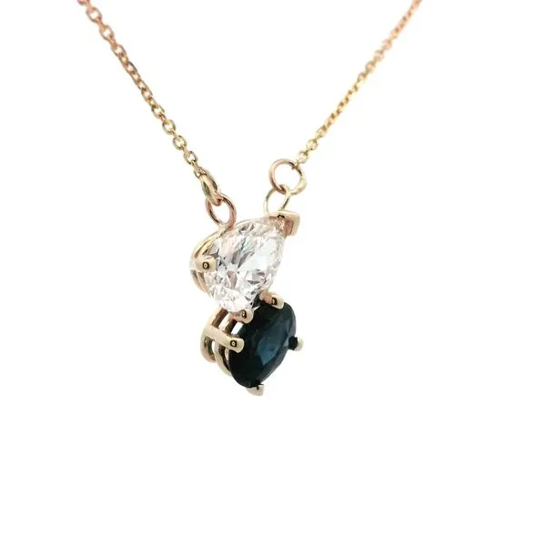 1 1/3CTW 14K YG Natural Oval Blue Sapphire Paired With Lab Grown Pear Two stone Pendant Necklace Image 3 The Ring Austin Round Rock, TX