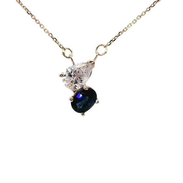 1 1/3CTW 14K YG Natural Oval Blue Sapphire Paired With Lab Grown Pear Two stone Pendant Necklace The Ring Austin Round Rock, TX