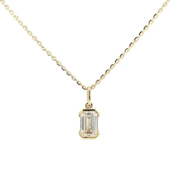 2.00CT 14K YG Lab Grown Emerald E,VS1 Half Bezel Set Pendant Necklace The Ring Austin Round Rock, TX
