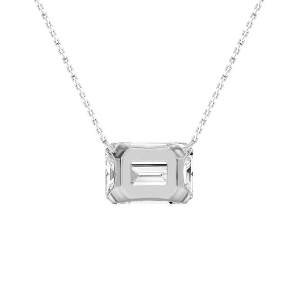 2.00CTW 14K WG LG Emerald Cut Bare Set Stationary Pendant Necklace Image 3 The Ring Austin Round Rock, TX