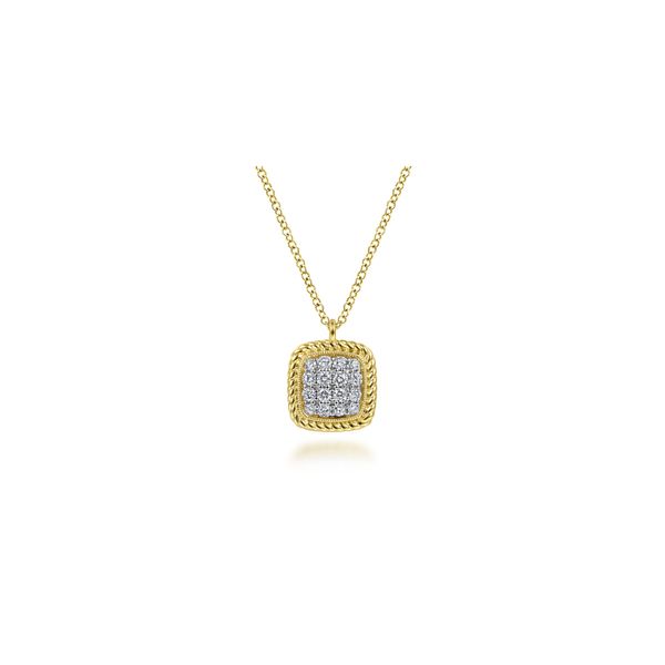 14KT YG Pave Diamond Pendant Necklace W/Twisted Rope Frame The Ring Austin Round Rock, TX