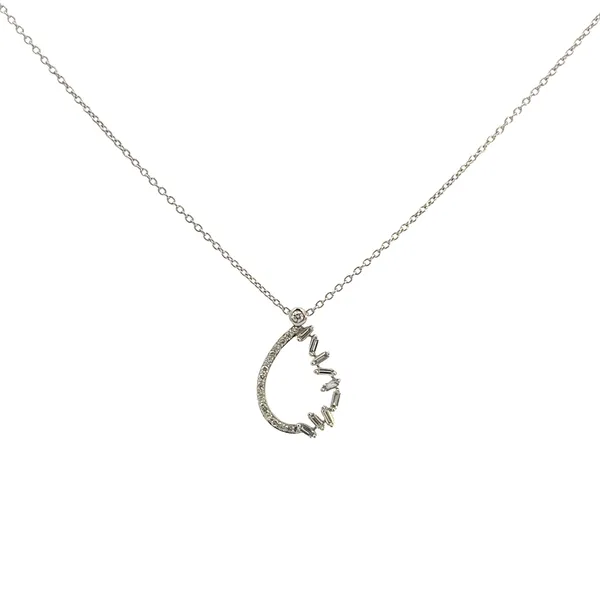 1/3CTW 14K WG Mined Diamond Pear Halo With Half Round and Half Baguette Pendant Necklace With lobster Clasp Image 2 The Ring Austin Round Rock, TX