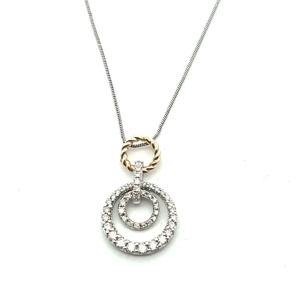 5/8CTW 14K WG/YG Mined Diamond Double circle Dangle Pendant On Snake Chain The Ring Austin Round Rock, TX