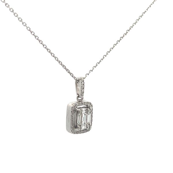 5/8CTW 14K WG Mined Diamond Baguette Halo Pendant Necklace Image 2 The Ring Austin Round Rock, TX