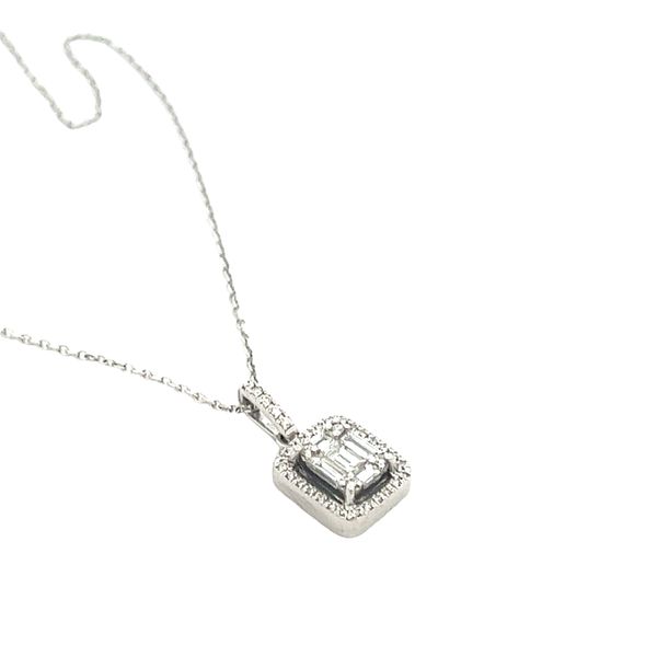 5/8CTW 14K WG Mined Diamond Baguette Halo Pendant Necklace Image 4 The Ring Austin Round Rock, TX
