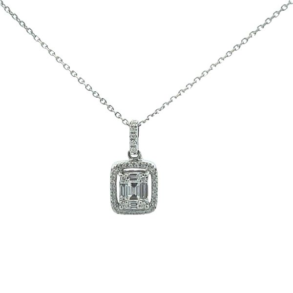 5/8CTW 14K WG Mined Diamond Baguette Halo Pendant Necklace The Ring Austin Round Rock, TX