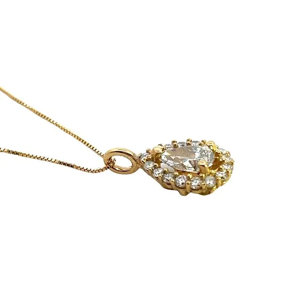 1 1/6CTW 14K YG Mined Diamond Halo Paired With 0.85CT Lab Grown Pear Pendant Necklace on a 0.50mm Box chain 18'' Image 3 The Ring Austin Round Rock, TX