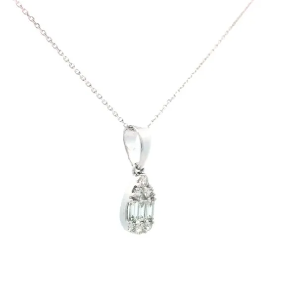1/3CTW 14K WG Mined Diamond Baguette And Round Pave Pear Pendant Necklace 18'' Image 3 The Ring Austin Round Rock, TX