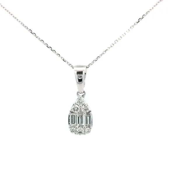 1/3CTW 14K WG Mined Diamond Baguette And Round Pave Pear Pendant Necklace 18'' The Ring Austin Round Rock, TX