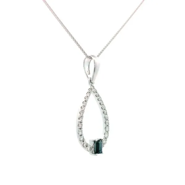 5/8CTW 14K WG Emerald Sapphire And Mined Diamond Pear Shaped Halo Pendant Necklace18'' Image 3 The Ring Austin Round Rock, TX