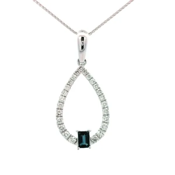 5/8CTW 14K WG Emerald Sapphire And Mined Diamond Pear Shaped Halo Pendant Necklace18'' The Ring Austin Round Rock, TX