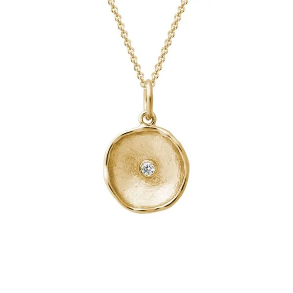 1/20CTW 14K YG Organic Concave Disc Matte Finish Diamond Pendant Necklace The Ring Austin Round Rock, TX