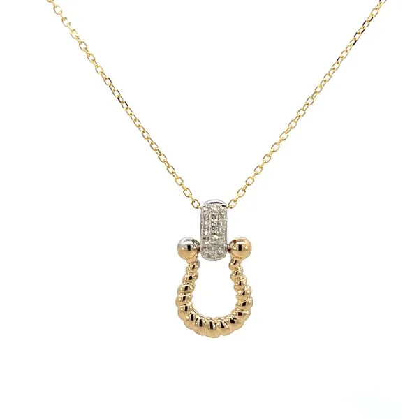 1/20CTW 14K YG/WG Natural Diamond Pave Bale With Polished Twisted Horseshoe Pendant Necklace The Ring Austin Round Rock, TX