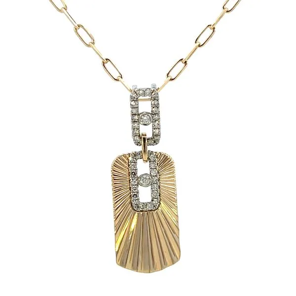 1/5CTW 14K YG/WG Natural Diamond Pave Rectangle With Polished Star burst Geometric Pendant Necklace The Ring Austin Round Rock, TX