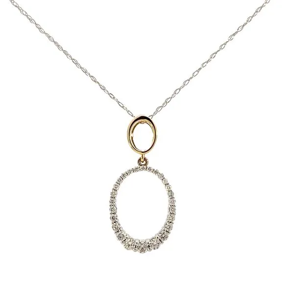 1/4CTW 14K YG/WG Natural Diamond Oval Prong Set With YG Polished Bale Pendant Necklace The Ring Austin Round Rock, TX