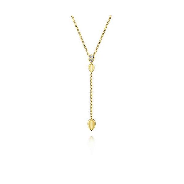 14kt YG and Diamond Pear Shaped Y Necklace .03ctw 16