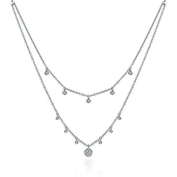 14kt WG Layered Necklace with Drop Diamonds 1/4ctw 14