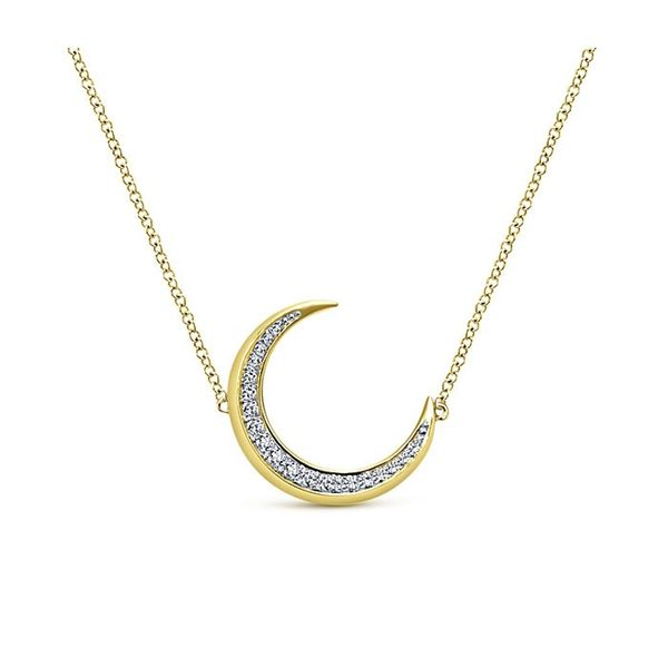 14kt YG Stationary Moon with Diamonds Necklace 1/5ctw 16