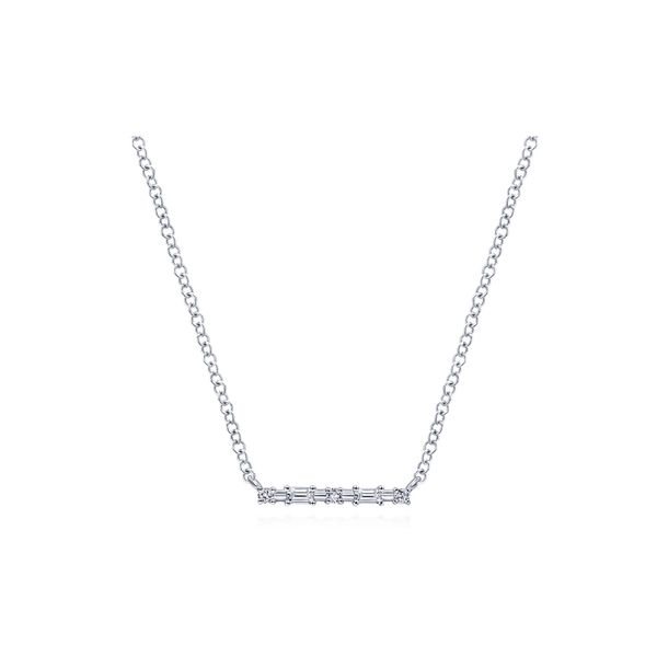14KT WG Baguette and Round Mined Diamond Bar Necklace The Ring Austin Round Rock, TX