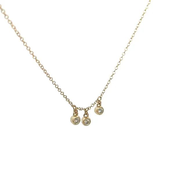 14K Yellow Gold 3 Stone Mined Diamond Bezel Dangle Necklace Image 2 The Ring Austin Round Rock, TX