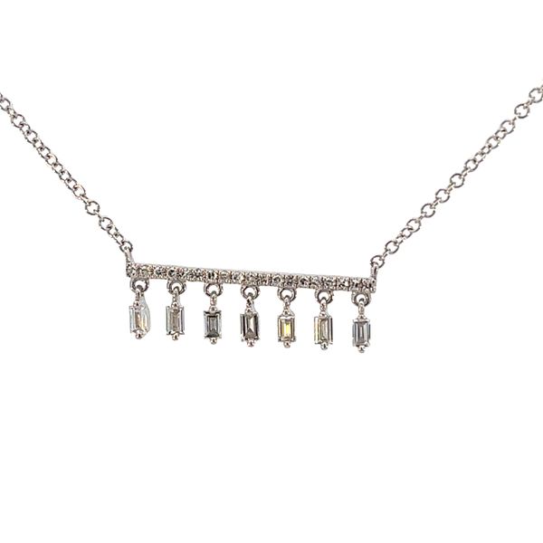 1/5CTW 14K WG Mined Diamond Bar Necklace With Baguette Fringe The Ring Austin Round Rock, TX