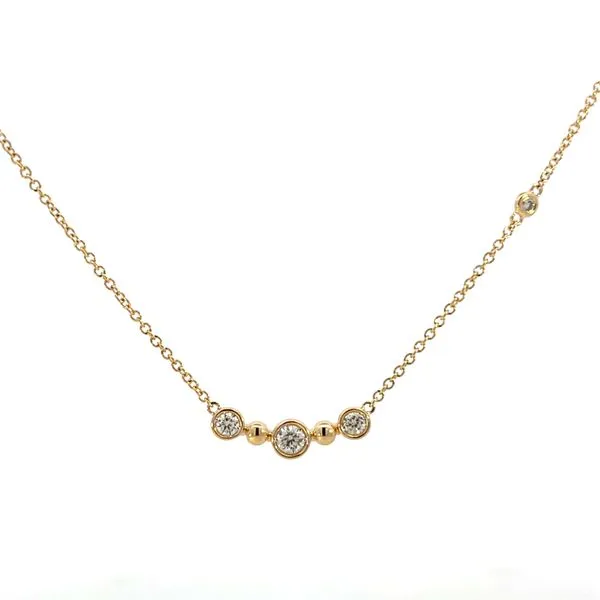 1/4CTW 14K Yellow Gold 3 Stone Round Natural Diamond Bezel Set Bar Stationary Necklace Image 2 The Ring Austin Round Rock, TX