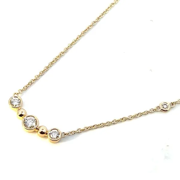1/4CTW 14K Yellow Gold 3 Stone Round Natural Diamond Bezel Set Bar Stationary Necklace Image 3 The Ring Austin Round Rock, TX