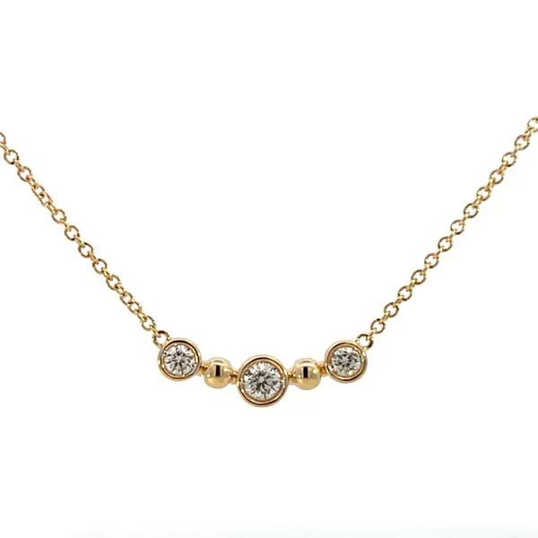 1/4CTW 14K Yellow Gold 3 Stone Round Natural Diamond Bezel Set Bar Stationary Necklace The Ring Austin Round Rock, TX