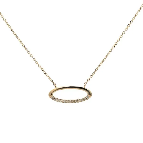 1/10CTW 14K YG Half Diamond Pave Oval Stationary Pendant Necklace The Ring Austin Round Rock, TX