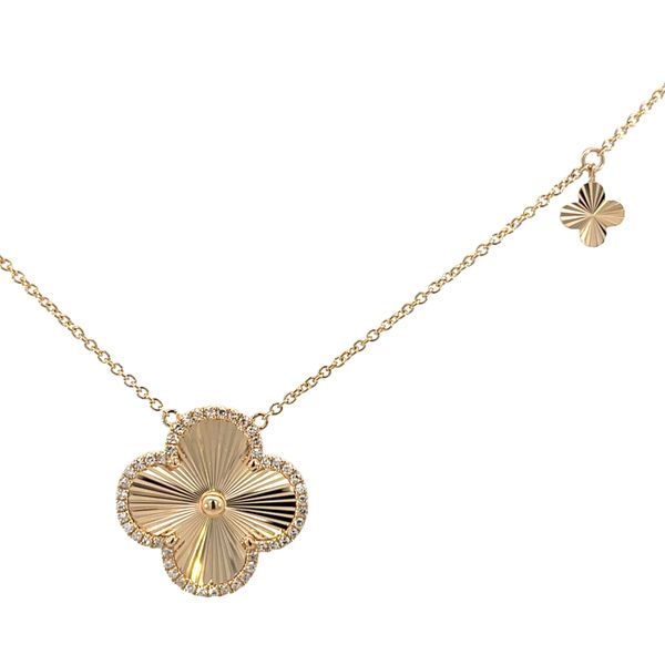 1/4CTW 14K YG Natural Diamond Flower Halo Sunburst Engraved Stationary Pendant Necklace Image 3 The Ring Austin Round Rock, TX