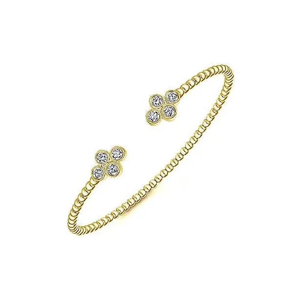14kt YG Beaded Bangle with Diamond Clover on Tips 3/8ctw Image 2 The Ring Austin Round Rock, TX