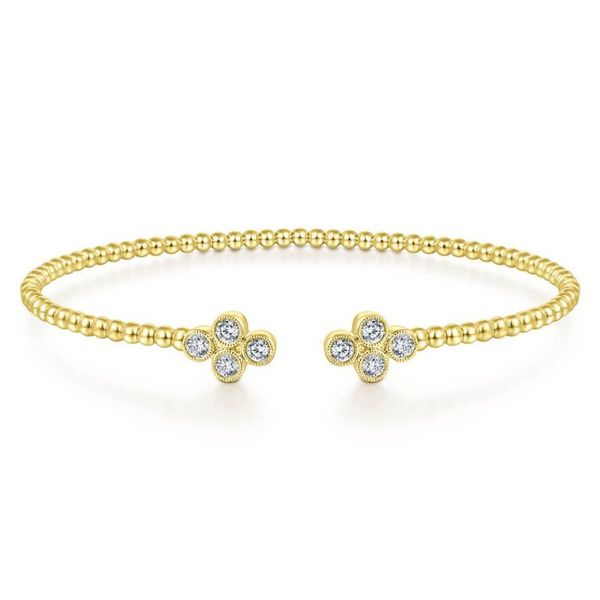 14kt YG Beaded Bangle with Diamond Clover on Tips 3/8ctw The Ring Austin Round Rock, TX